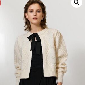 French Connection Cream Cardigan with Black Accent